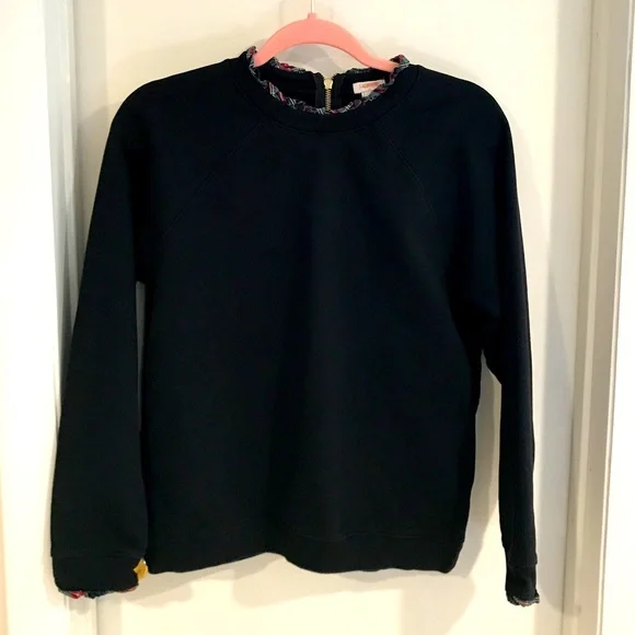 J.Crew Black Crewneck Sweatshirt with plaid frill lining and gold zipper… - Picture 2 of 10